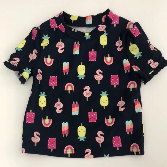 EUC Simple Joys by Carter’s Two Piece Short Sleeve Navy & Pink Swimsuit Size 5T - Picture 5 of 9